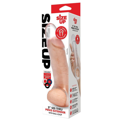 Size Up 2 Inch See-Thru Penis Extender with Ball Loop – Transparent Penis Extender SLEEVES