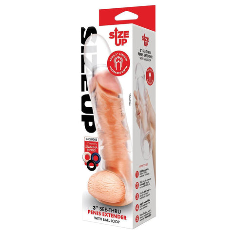 Size Up 3 Inch See Thru Penis Extender with Ball Loop SLEEVES