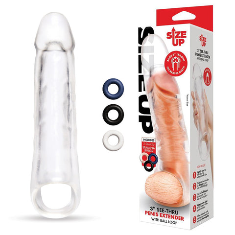 Size Up 3 Inch See Thru Penis Extender with Ball Loop Clear SLEEVES