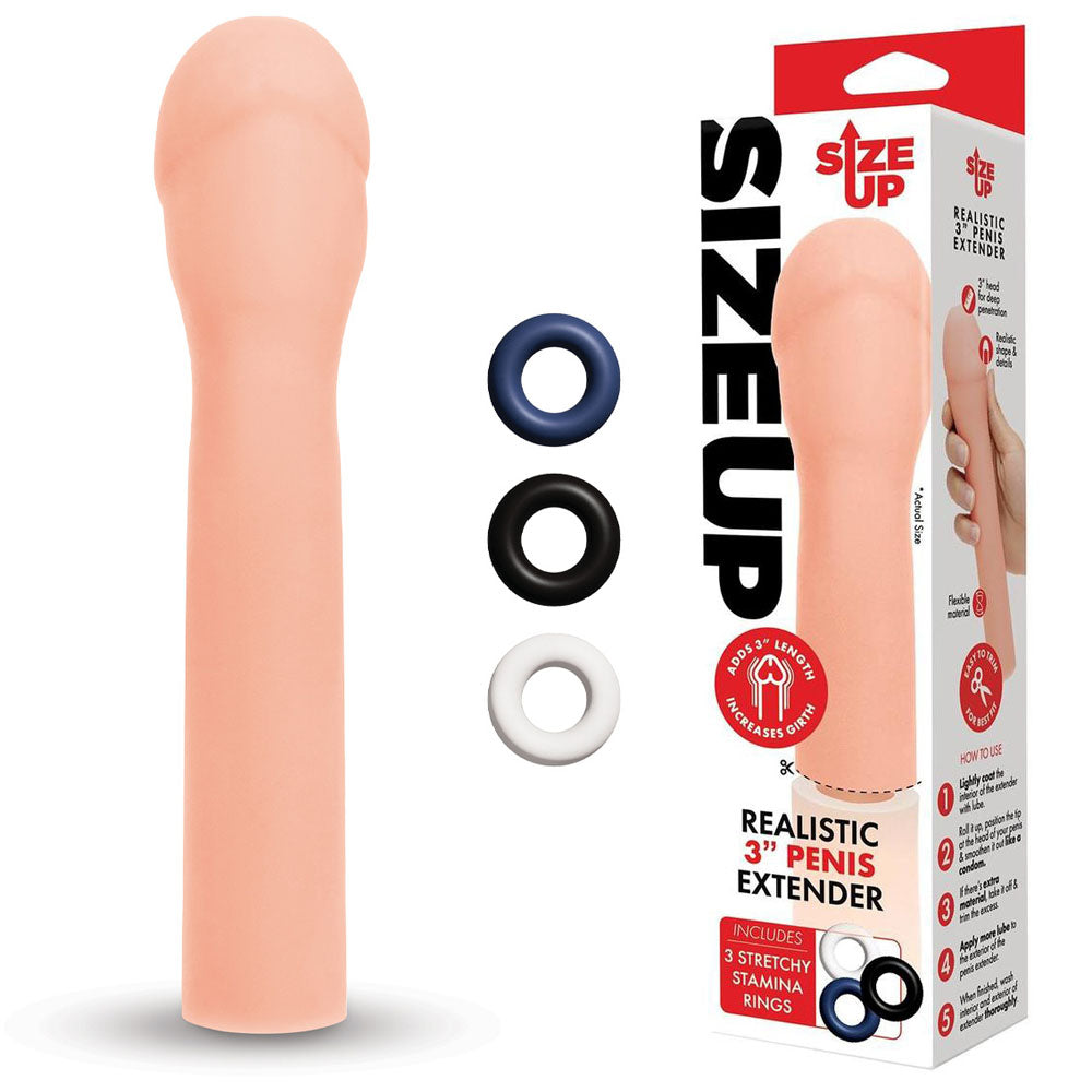 Size Up Realistic 3 Inch Penis Extender Flesh > Sex Toys For Men > Penis Sleeves