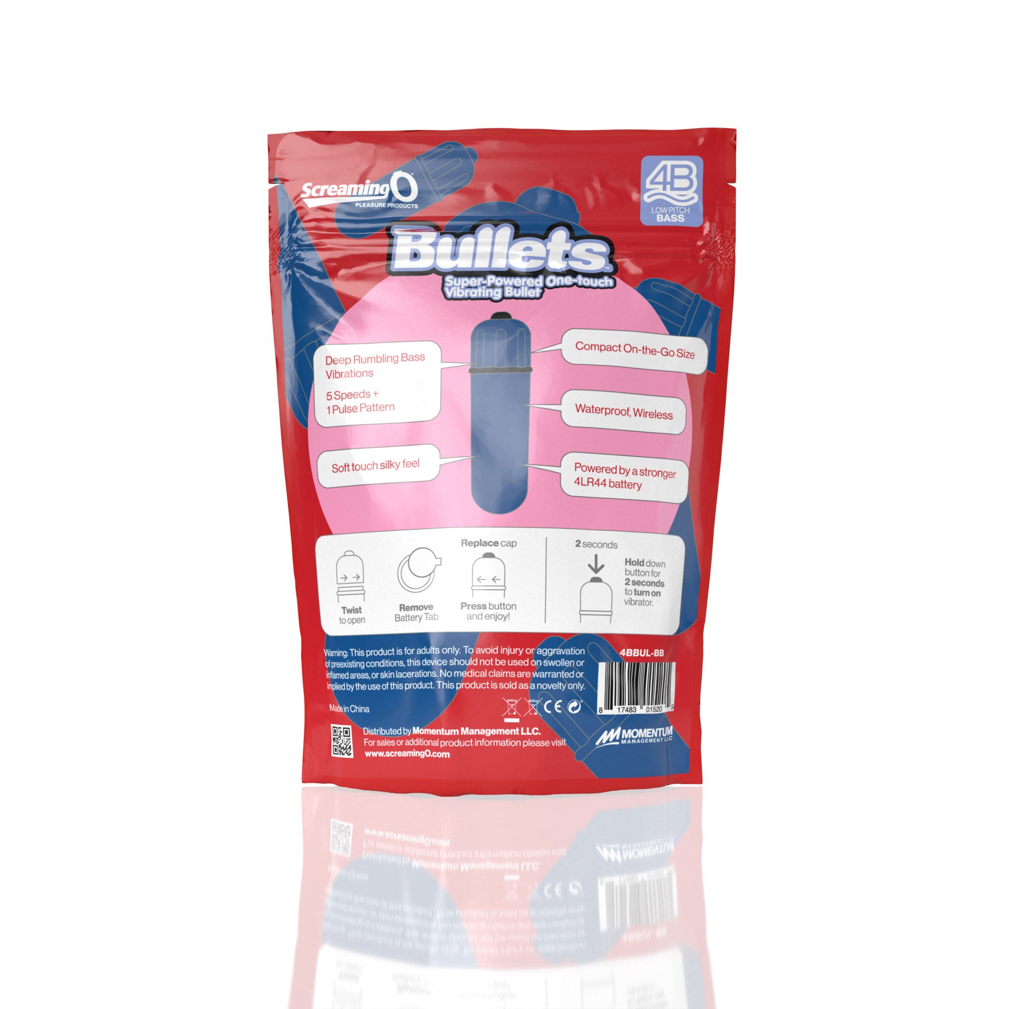 Screaming O Bullets 4B – Low Pitch Bass Vibrator with 4LR44 Batteries and Silky Finish Secondary image