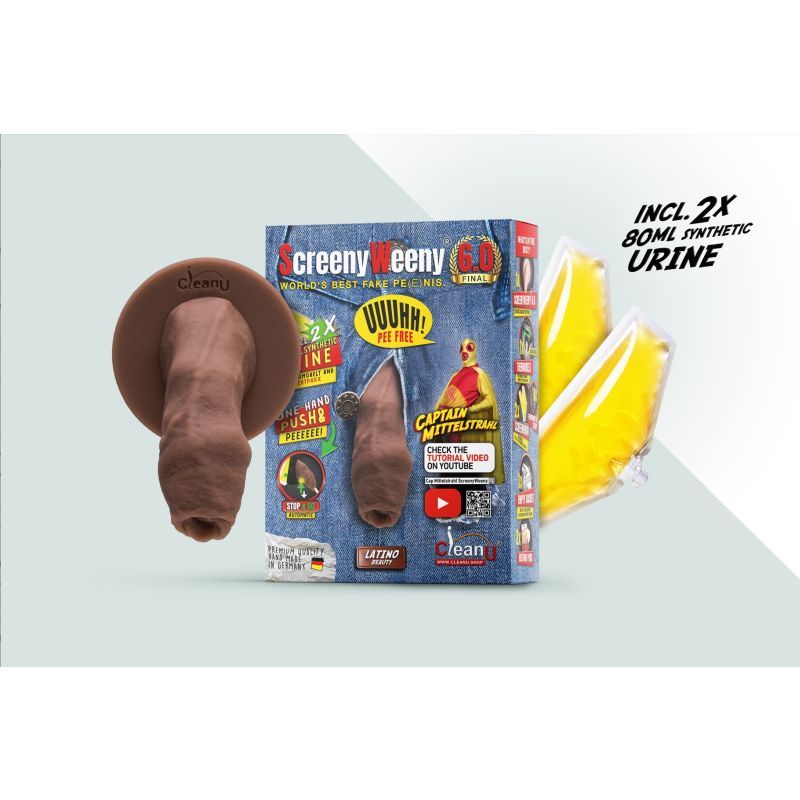 Screeny Weeny 6.0 Uncut Latino Brown Authentic Fake Penis Drug Screening