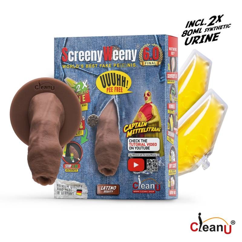 Screeny Weeny 6.0 Uncut Latino Brown Authentic Fake Penis Drug Screening