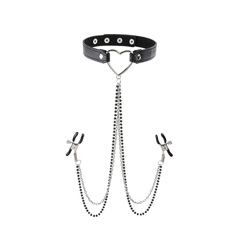 Sex & Mischief Amor Adjustable Collar with Nipple Clamps – Erotic Clothing Nipple Clamps