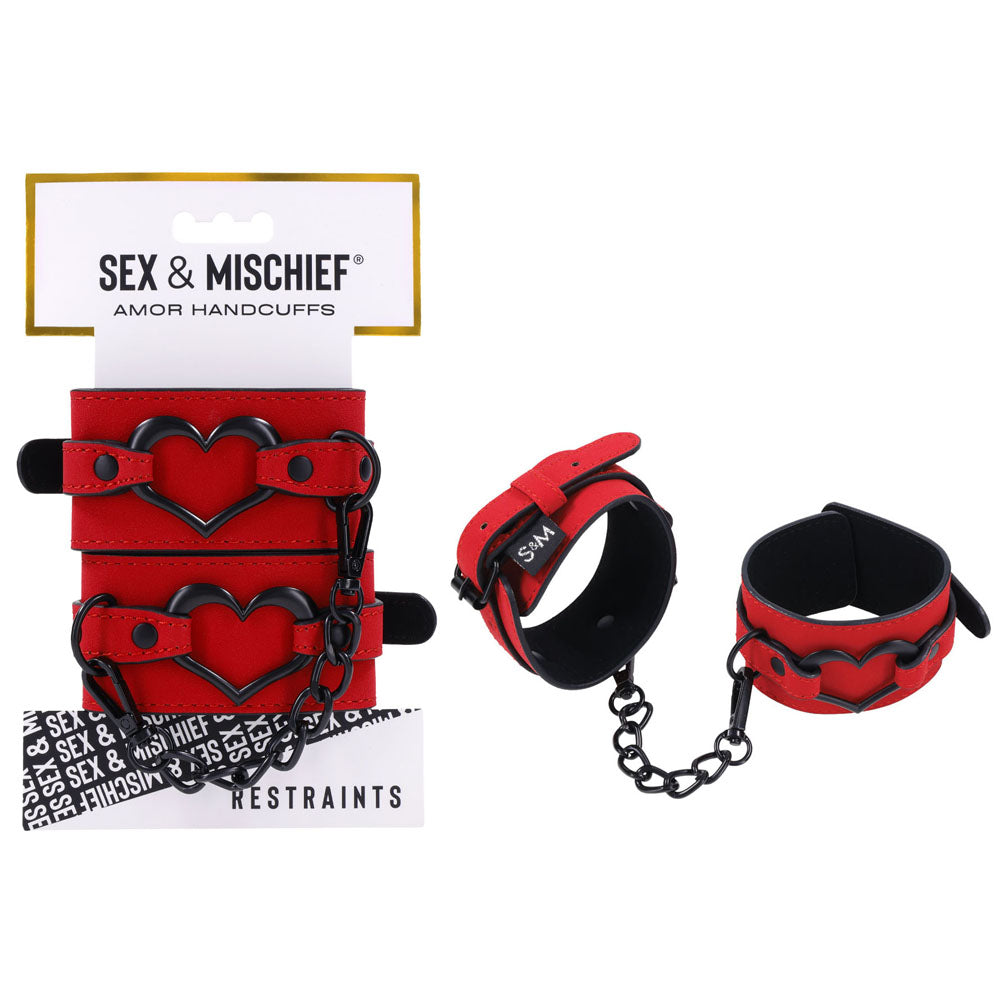 Sex & Mischief Amor Handcuffs in Red Vegan Leather > Bondage Gear > Restraints Main image