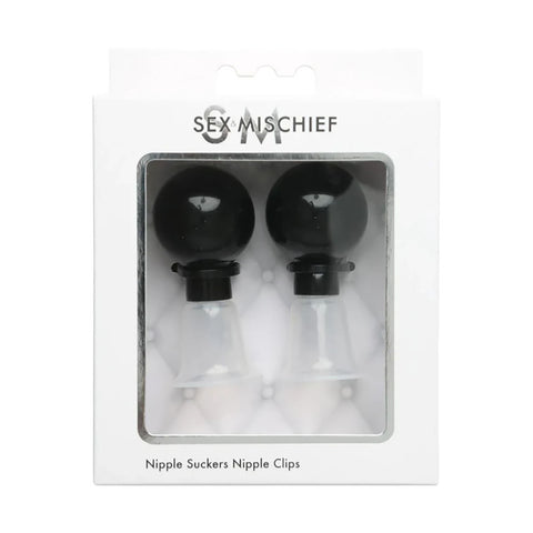 Sex & Mischief Nipple Suckers Set of Two with Black Suction Cups and Clear Nipple Clips Nipple Stimulators