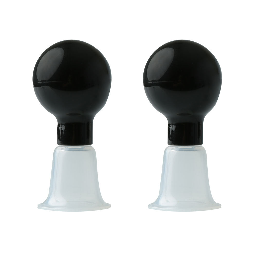 Sex & Mischief Nipple Suckers Set of Two with Black Suction Cups and Clear Nipple Clips Nipple Stimulators