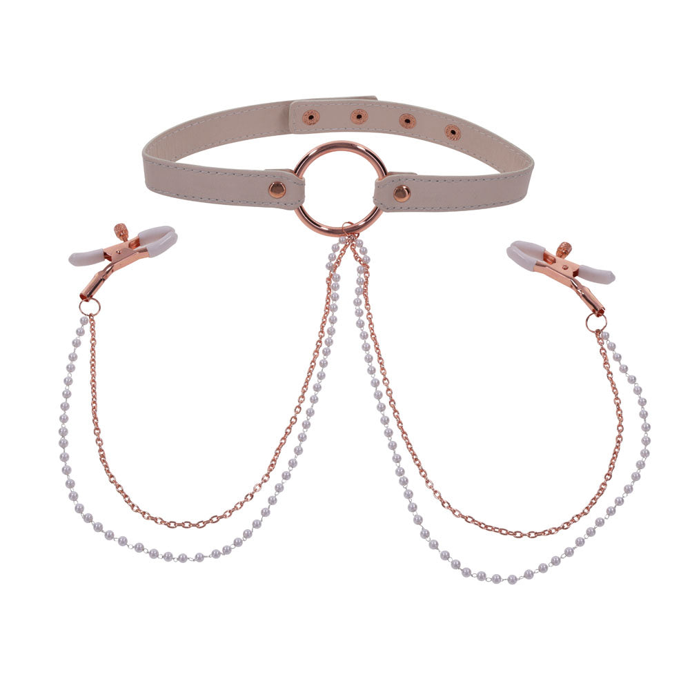 Sex & Mischief Peaches n CreaMe Collar with Nipple Clamps 35-44.5 cm Secondary image