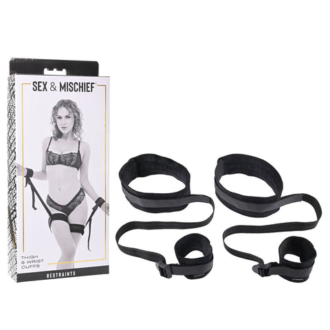 Sex and Mischief Thigh and Wrist Cuffs for Intimate Adventures Black > Bondage Gear > Restraints
