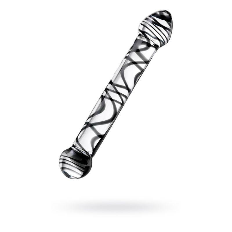 Sexus Glass Dildo Duo Black Swirl 20.5cm Intimate Pleasure Toy Clear DONGS Glass