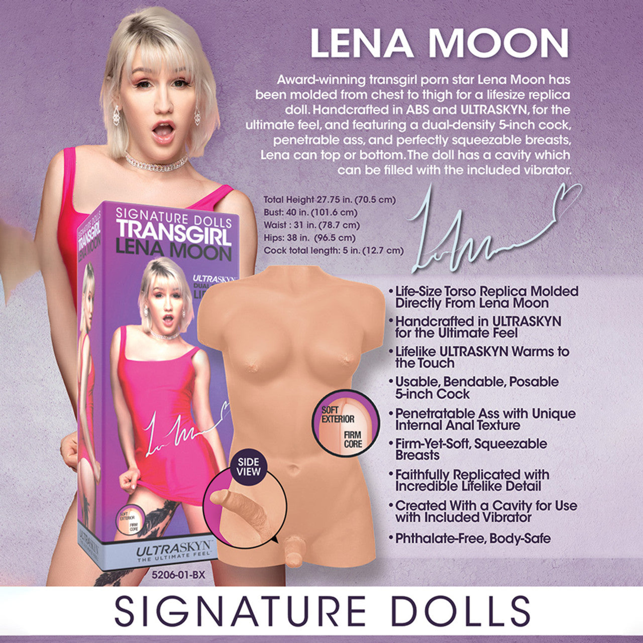 Signature Dolls Lena Moon – Handcrafted Life-Size Transgirl Replica Doll with Dual-Density Cock (27.75 in) > Sex Toys > Sex Dolls > Premium
