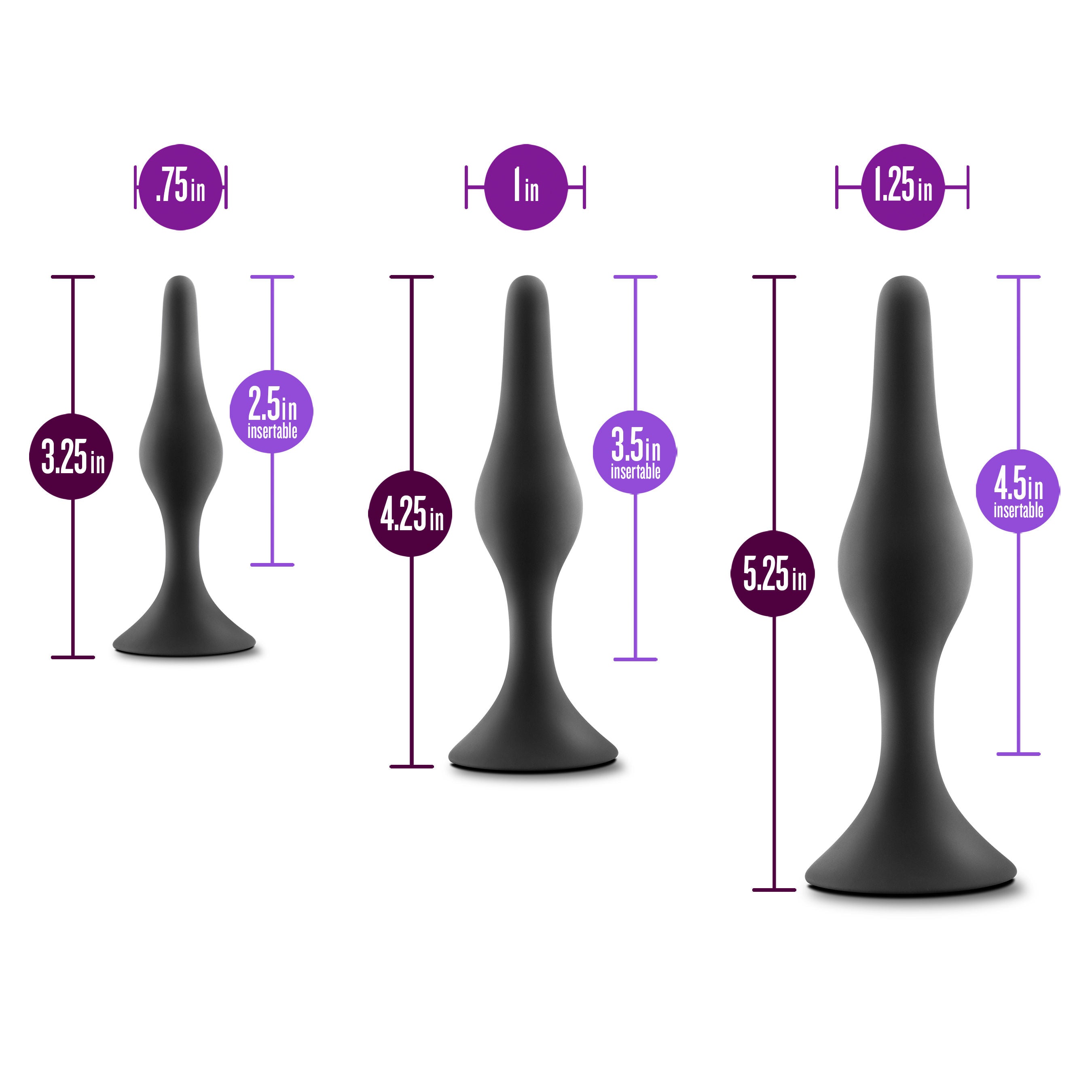 Silicone Beginner Anal Plug Kit with 3 Graduated Plugs Black > Anal Range > Butt Plug Kits