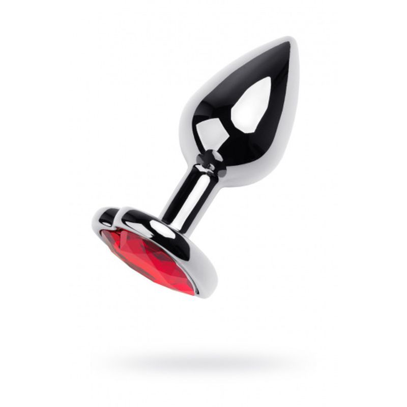 Silver Metal Anal Plug with Red Ruby Heart Gem Small Secondary image