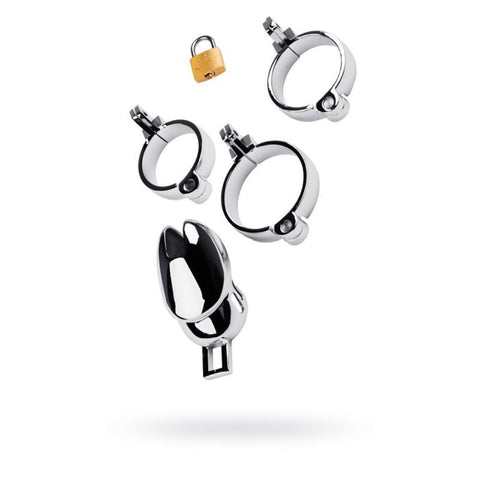 Silver Metal Chastity Cage Adjustable for Enhanced Dominance and Surrender Ball Stretcher