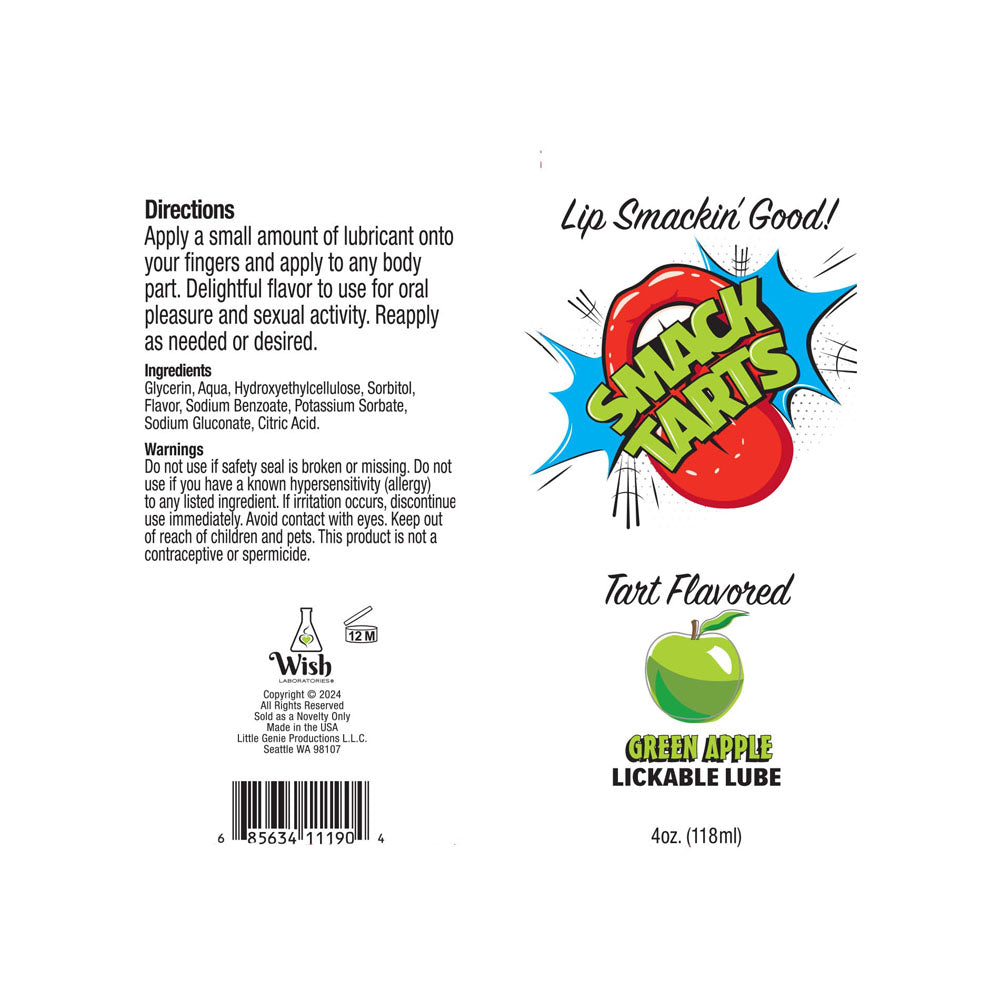 Smack Tarts Sour Green Apple Flavoured Lubricant 120ml Tube > Lube > Flavoured
