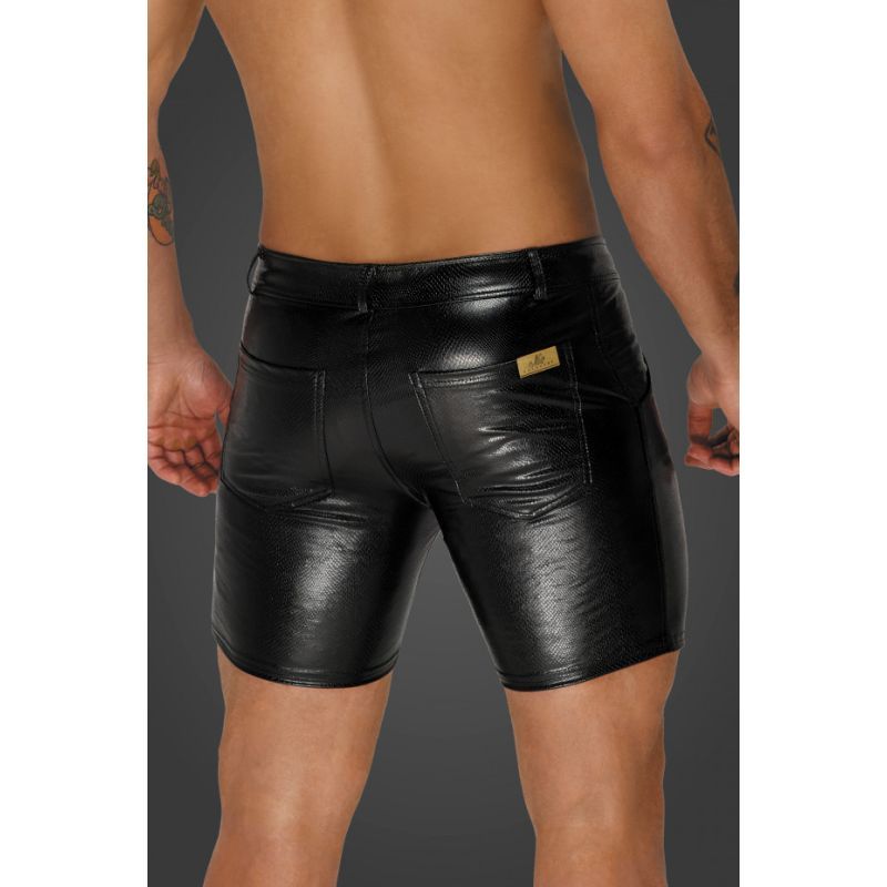 Noir Snake Wetlook Mid-Length Shorts with Back Pockets – Men's Wetlook Shorts > Clothes > Mens Apparel