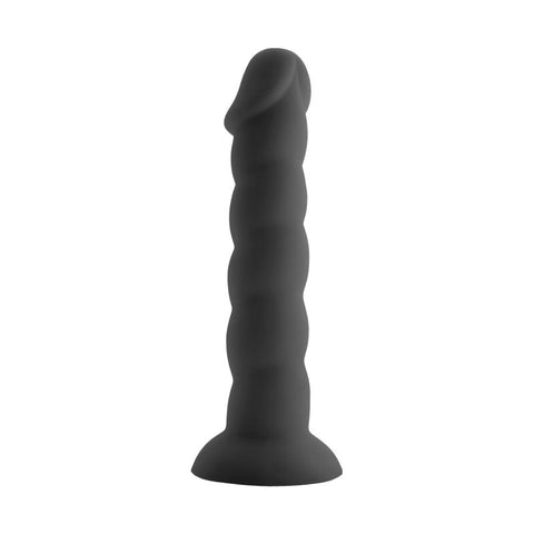 Spiral Cock Black Silicone Dildo for Ultimate Pleasure - 19cm insertable DONGS