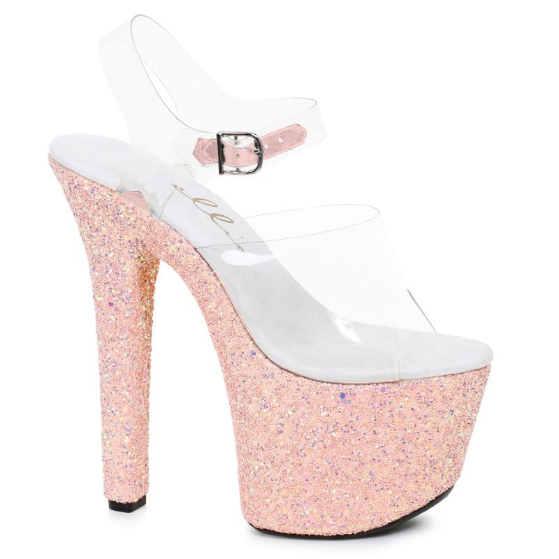 Stiletto Platform Sandal with Peach Glitter 7 Inch Peach Heels