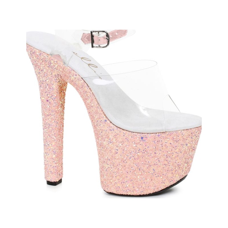 Stiletto Platform Sandal with Peach Glitter 7 Inch Peach 7 Heels