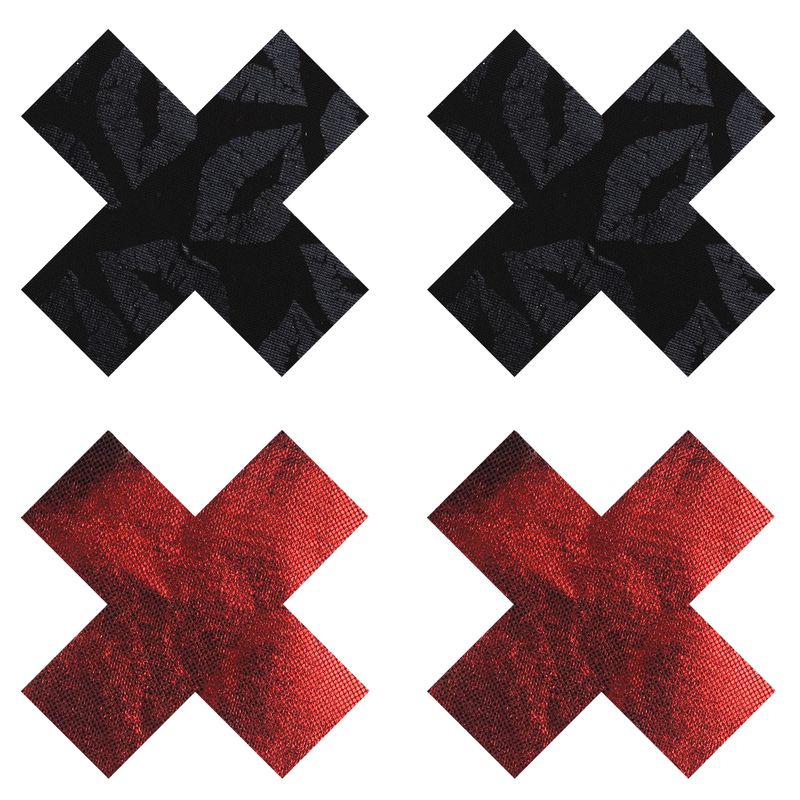 Stolen Kisses Premium Self-Adhesive X Pasties Set – Lace and Black Nipple Covers Secondary image
