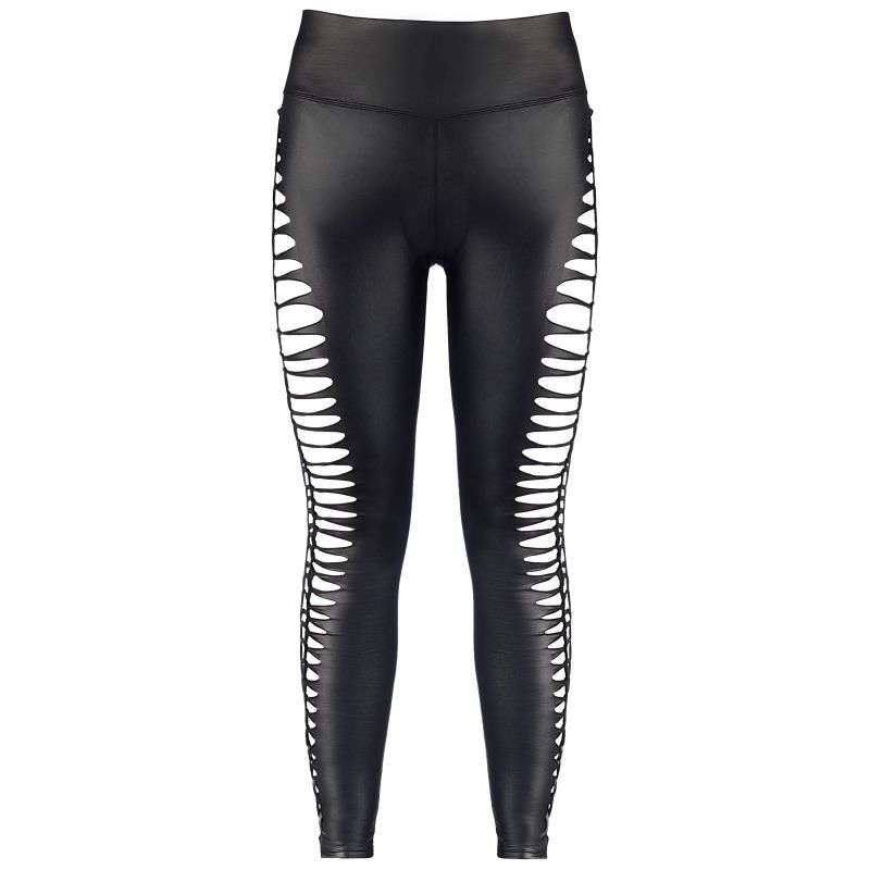 Stretch Wetlook Leggings with Cut Out Sides in Black Lingerie Hosiery