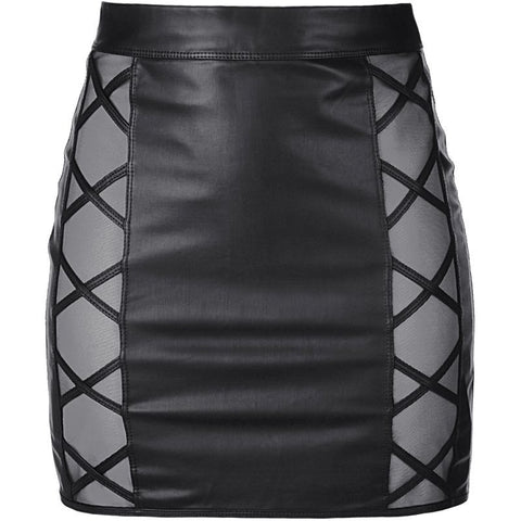 Stretch Wetlook Mesh Skirt with Criss Cross Detail Black Dresses