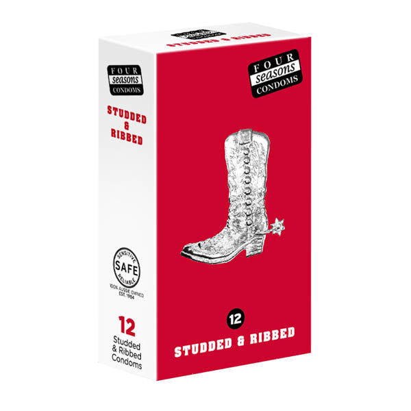 Four Seasons Studs and Ribs Lubricated Condoms Pack of 12 Studded and Ribbed Texture > Essentials > Condoms Main image
