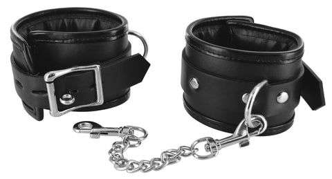 Locking Padded Wrist Cuffs with Chain – Comfortable Secure Bondage Wrist Restraints Black > Bondage Gear > Restraints