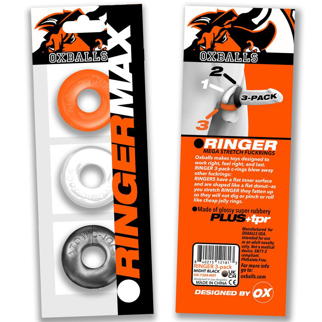 Ringer Max 3-Piece Cock Ring Set (Black) – Thick, Strong, Stretchy Cock Rings > Cock Ring > Sets