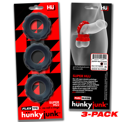 Super Hunkyjunk 3 Piece Rubber Blend Cockrings Set – Stretchy Fit Cockring Trio > Cock Ring > Sets