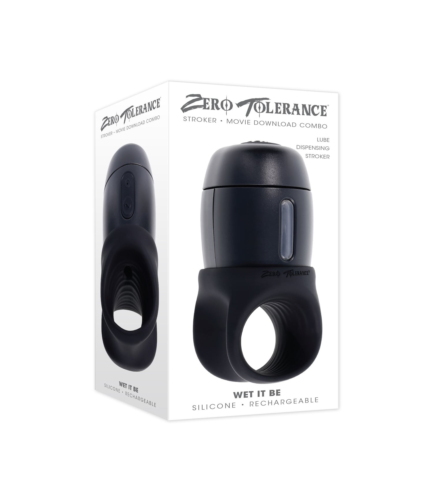 Zero Tolerance WET IT BE Stroker 4.5 cm USB Rechargeable Vibrator Black Cock Rings Vibrating