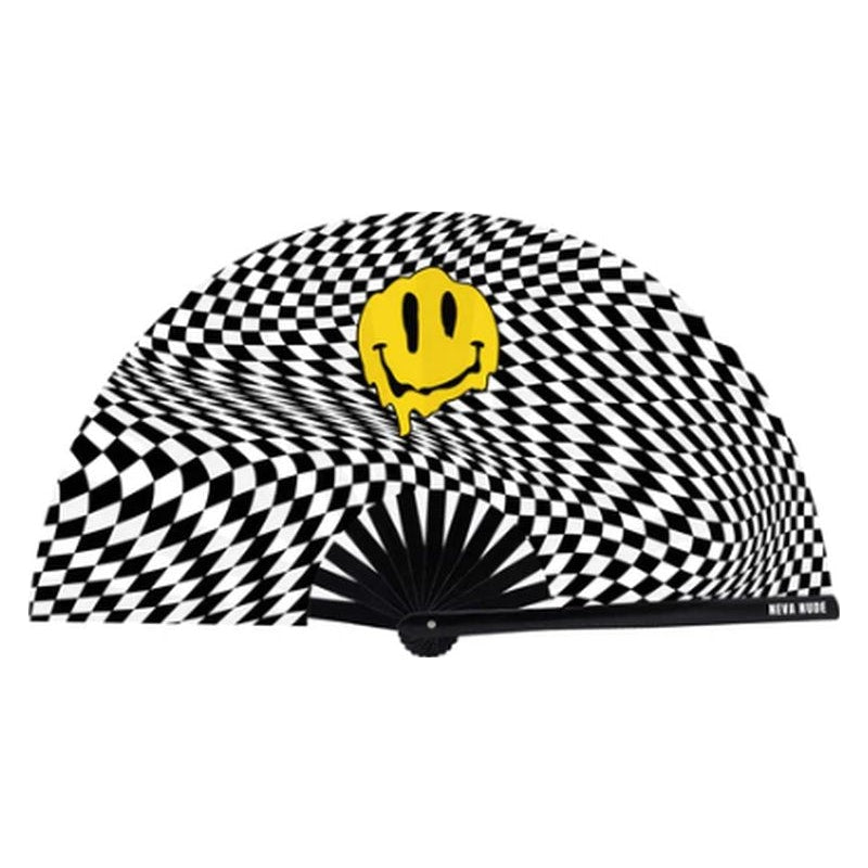 Trippy Checkers Melty Face Folding Fan for Festivals and Parties Mixed > Clothes > Accessories
