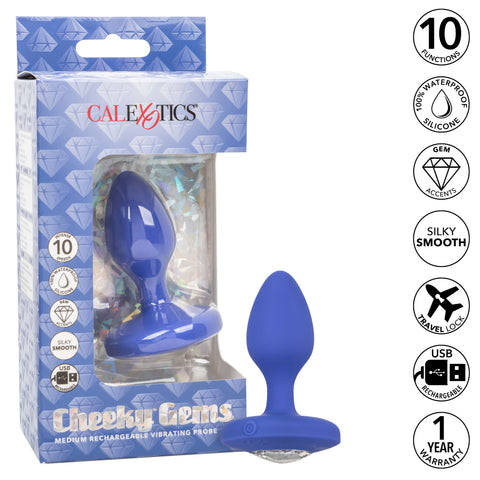 Cheeky Gems Medium Rechargeable Vibrating Probe – Flexible Silicone Vibrator > Anal Range > Jewel Butt Plugs