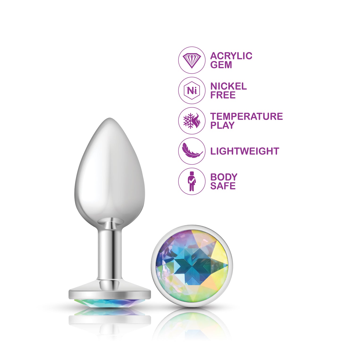 Cheeky Charms Silver Round Butt Plug with Clear Iridescent Jewel Small > Anal Range > Jewel Butt Plugs
