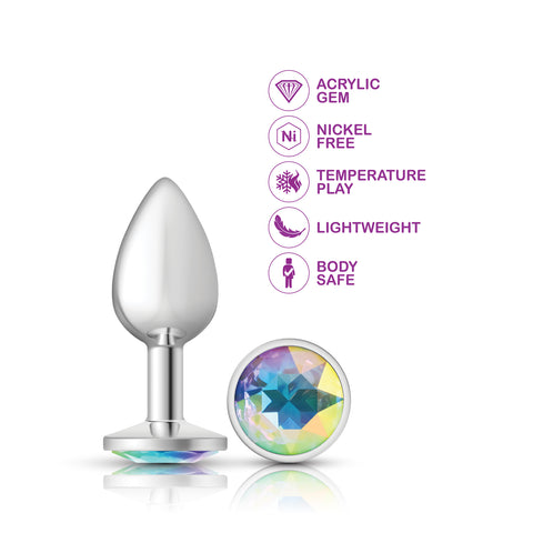 Cheeky Charms Silver Round Butt Plug with Clear Iridescent Jewel Small > Anal Range > Jewel Butt Plugs