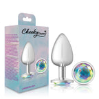 Cheeky Charms Silver Round Butt Plug with Clear Iridescent Jewel Large > Anal Range > Jewel Butt Plugs