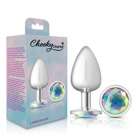 Cheeky Charms Silver Round Butt Plug with Clear Iridescent Jewel Large > Anal Range > Jewel Butt Plugs