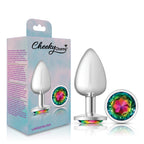 Cheeky Charms Silver Round Butt Plug with Rainbow Jewel Large > Anal Range > Jewel Butt Plugs