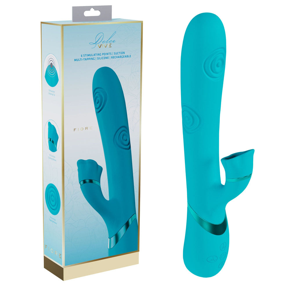 VIVE Fiore - 25 cm USB Rechargeable Tapping Rabbit Vibrator Blue VIBRATORS-RABBIT