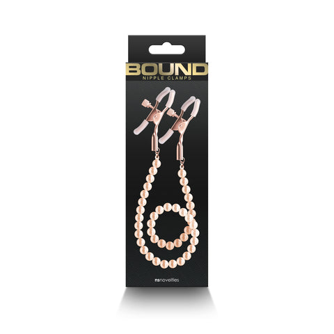 Bound Adjustable Nipple Clamps with Gold Pearl Chain – Silicone Tip Nipple Clamps > Sex Toys > Nipple Clips
