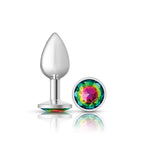 Cheeky Charms Silver Round Butt Plug with Rainbow Jewel Small Multi Small > Anal Range > Jewel Butt Plugs