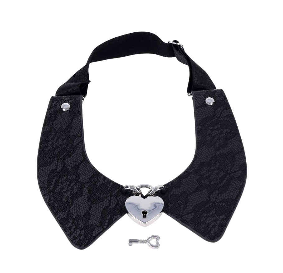 Heartbound Lace Day Collar with Silver Heart Lock for Adults Womens Leather