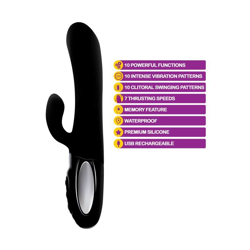 Viben Hypnotic Thrusting Rabbit Vibe with Swinging Clit Stimulator in Black Secondary image