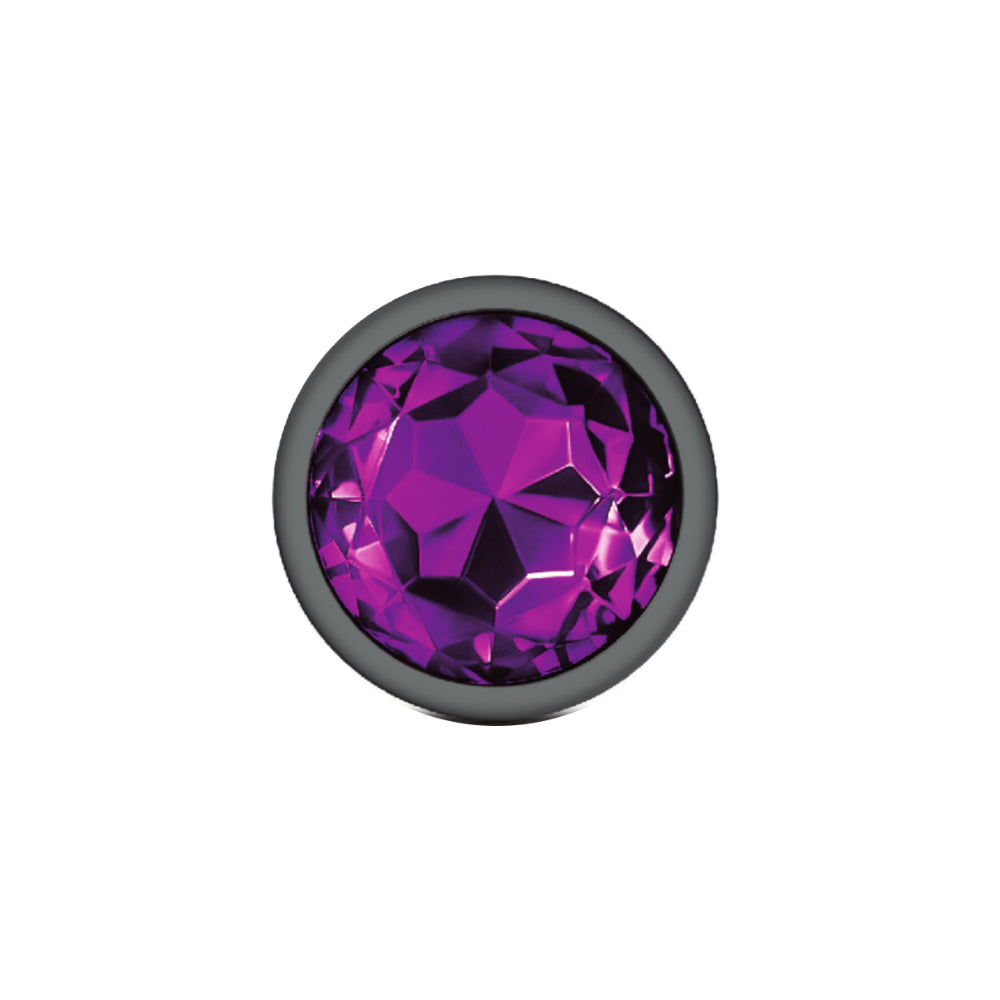 Cheeky Charms Gunmetal Round Butt Plug with Purple Jewel Large (9.12cm) > Anal Range > Jewel Butt Plugs