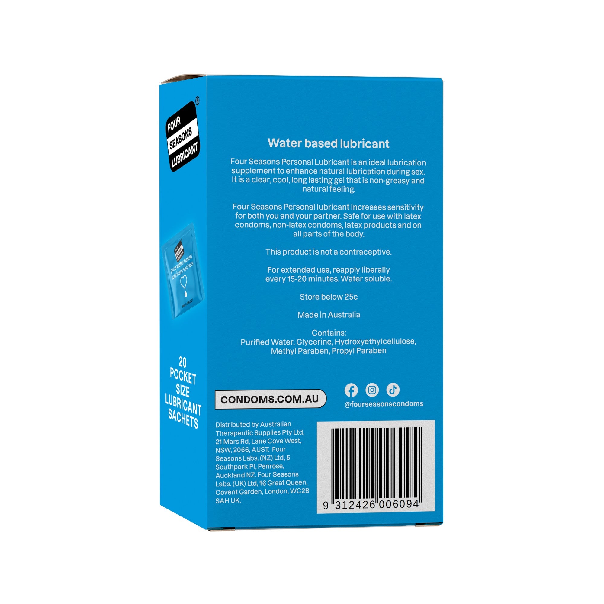 Four Seasons 20 Pack Water Based Lube Sachets (5ml) Secondary image