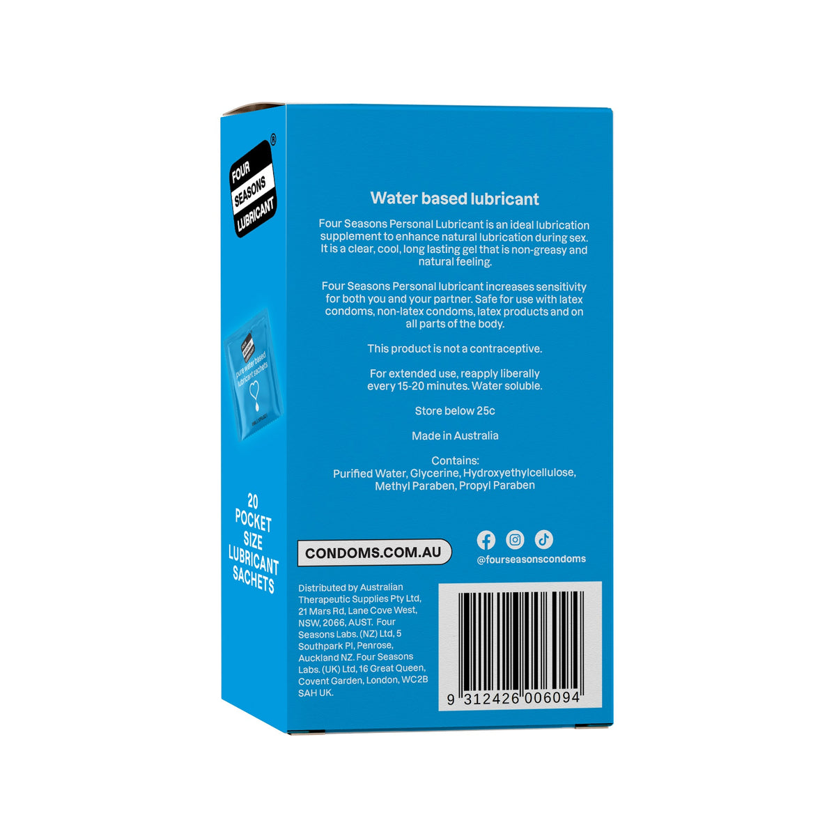 Four Seasons 20 Pack Water Based Lube Sachets (5ml) > Lube > Water Based
