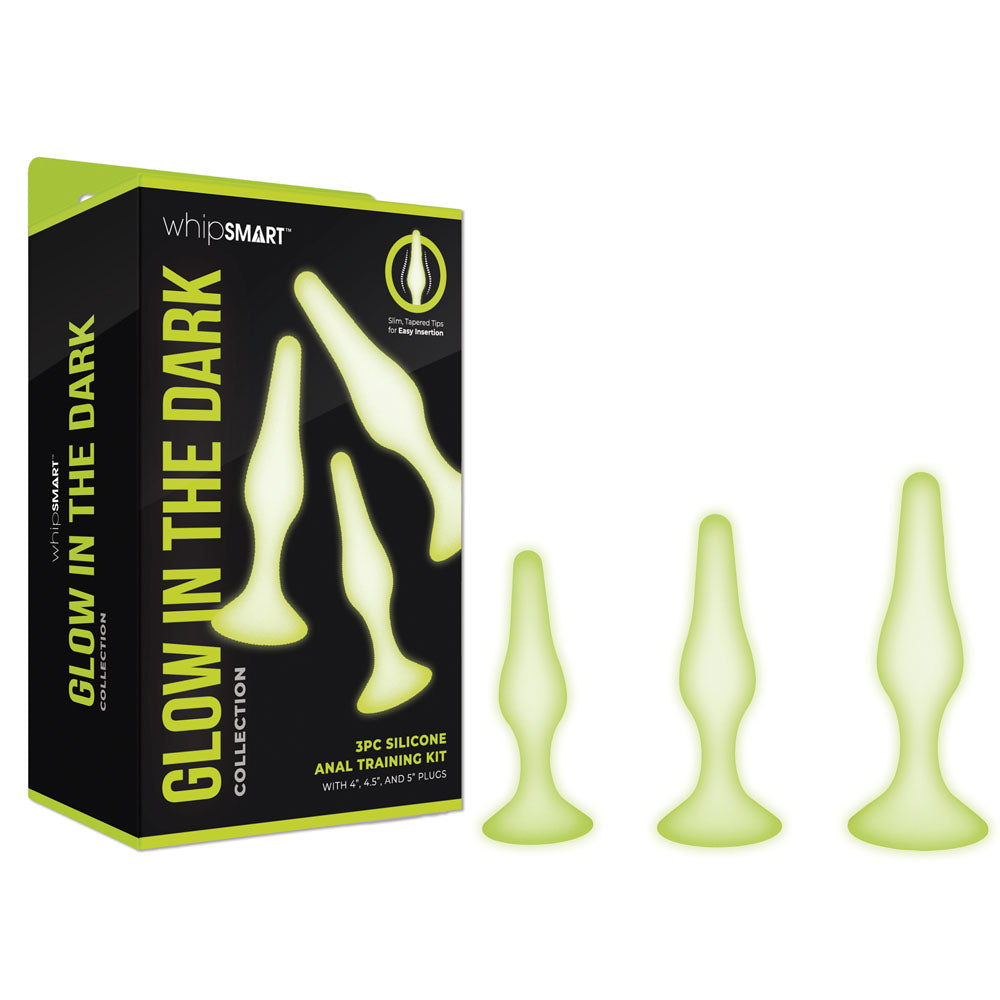 WhipSmart Glow In The Dark Three Piece Anal Training Kit GreenYellow Butt Plugs