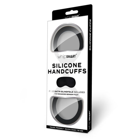 WhipSmart Silicone Handcuffs - Black with Free Blindfold - 19 cm BONDAGE-TOYS