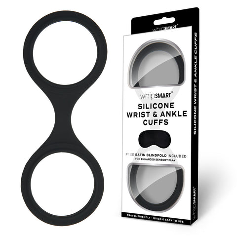 WhipSmart Silicone Wrist and Ankle Cuffs for Comfortable Bondage Play Black Restraints
