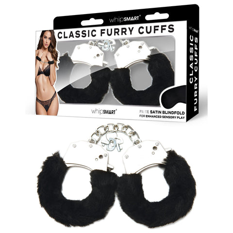 WhipSmart Classic Furry Cuffs – Sumptuously Soft Faux Fur Black Restraints